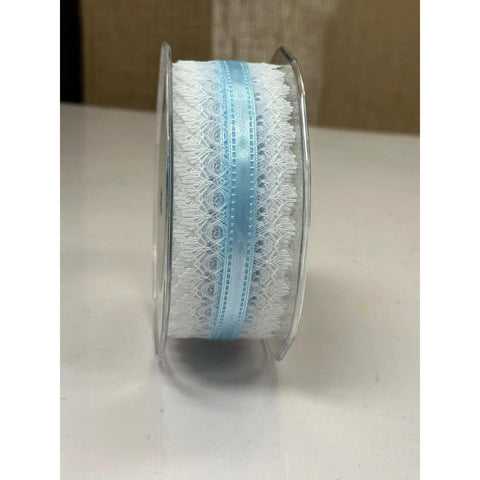 Lace: Satin Center Ribbon / 1.5 Inch White / Light Blue