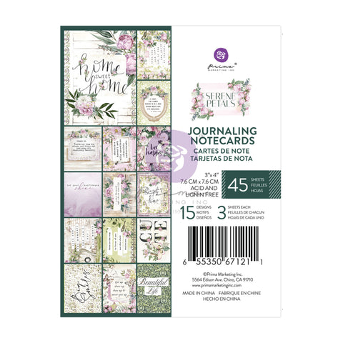 Prima - Serene Petals Collection - 3×4 Journaling Cards