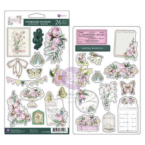 Prima - Serene Petals Collection - Chipboard Stickers – Blooming Beauty – 26 pcs