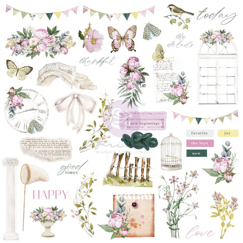 Prima - Serene Petals Collection - Ephemera – Vintage Flutter – 78 pcs