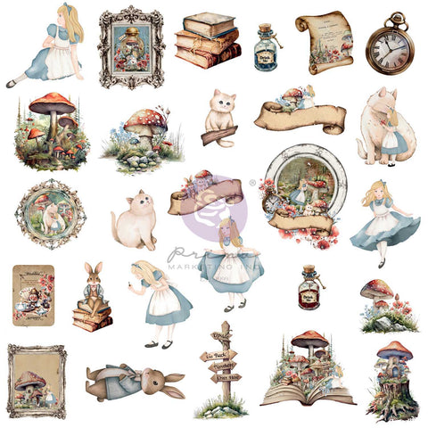 Prima - Return To Wonderland Collection - Ephemera – Wonderland Keepsakes – 54 pcs