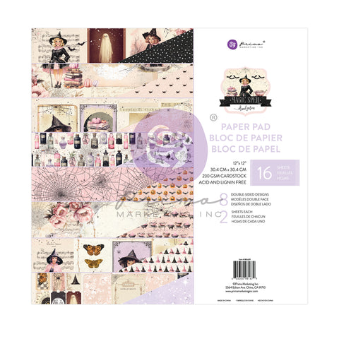 Prima - Magic Spell Collection Paper Pad - 12x12 - 16 Sheets - Double Sided Designs 2 Sheets Each