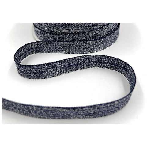 Ribbon - 5/8 Inch Metallic Sparkle Grosgrain Ribbon with Woven Wedge / Navy