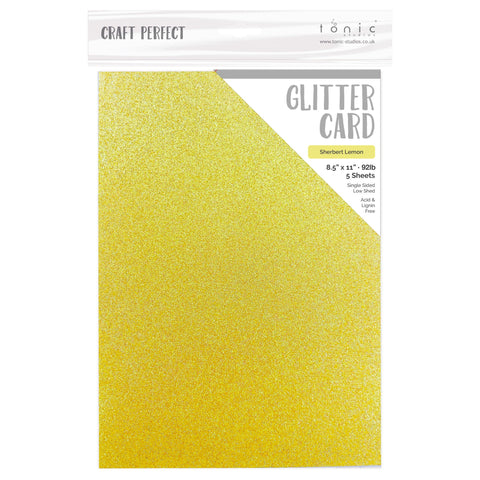 Tonic Studio - Craft Perfect Glitter Cardstock - 8.5"X11" 5/Pkg - Sherbert Lemon