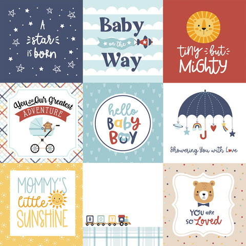 Echo Park - Baby On Board It's a Boy - 12x12 Single Sheet - 4x4 Journaling Cards