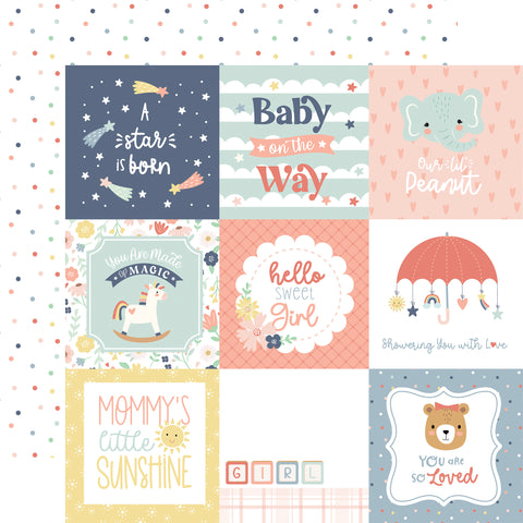 Echo Park - Baby On Board It's a Girl - 12x12 Single Sheet - 4x4 Journaling Cards