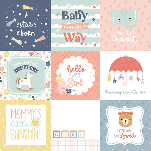 Echo Park - Baby On Board It's a Girl - 12x12 Single Sheet - 4x4 Journaling Cards