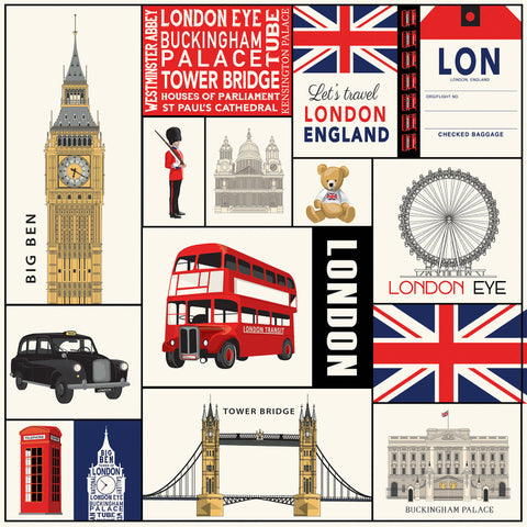 Carta Bella - London - 12x12 Single Sheets - Journaling Cards