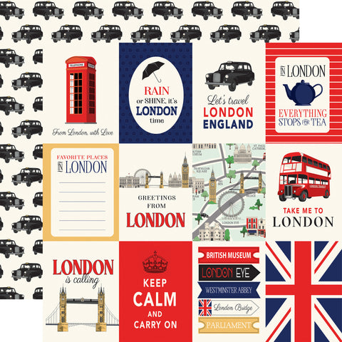 Carta Bella - London - 12x12 Single Sheets - 3x4 Journaling Cards