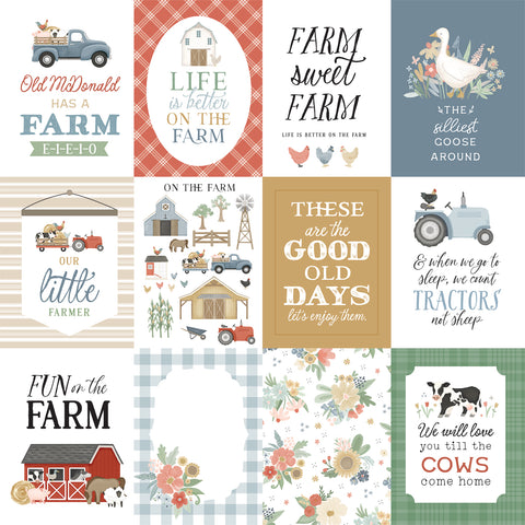 Carta Bella - On The Farm - 12x12 Single Sheets - 3x4 Journaling Cards