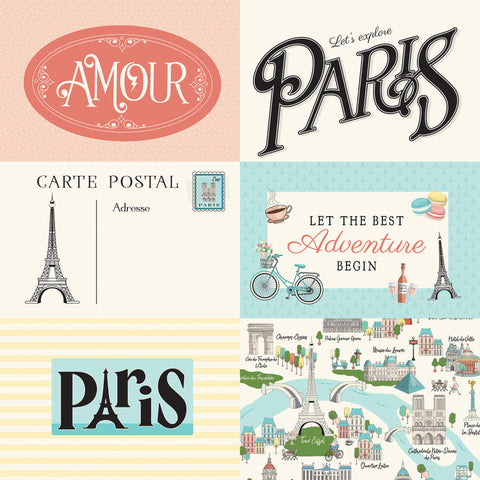 Carta Bella - Paris - 12x12 Single Sheets - 6x4 Journaling Cards