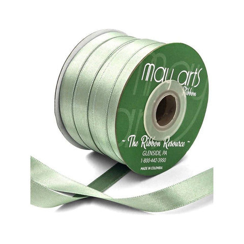 Ribbon - 1/2 Inch Luster Double Faced Satin Ribbon with Woven Edge / Sage Green HA-12