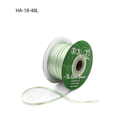 Ribbon - 1/8 inch Luster Double Faced Satin Ribbon with Woven Edge / Sage Green HA-18-48L