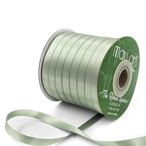 Ribbon - 3/8 Inch Luster Double Faced Satin Ribbon with Woven Edge / Sage Green HA-38