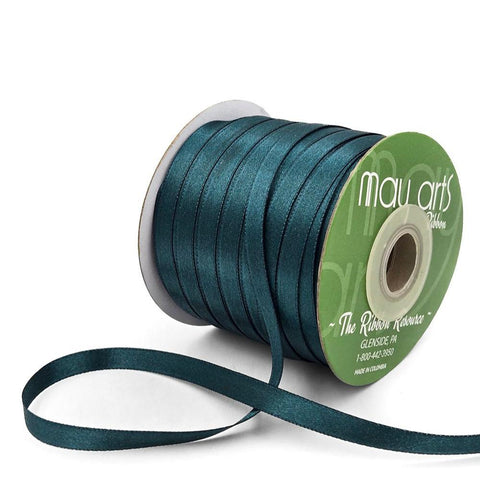 Ribbon - 1/4 Inch Luster Double Faced Satin Ribbon with Woven Edge / Dark Green HA-14