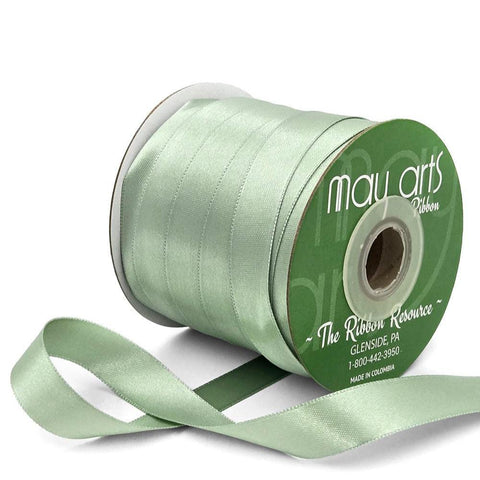 Ribbon - 5/8 Inch Luster Double Faced Satin Ribbon with Woven Edge / Sage Green HA-58