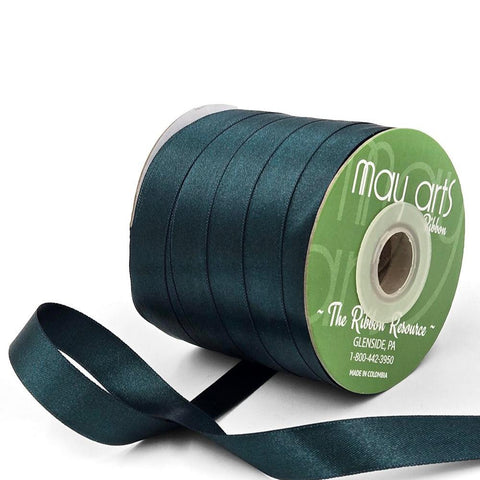 Ribbon - 5/8 Inch Luster Double Faced Satin Ribbon with Woven Edge / Dark Green HA-12