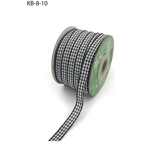 Ribbon - 3/8” Buffalo check / Black and White Satin