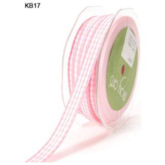 Ribbon - 3/8 Inch Buffalo Check / Pink and White Satin