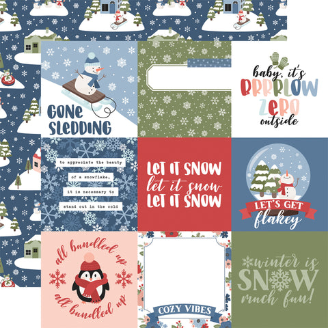 Echo Park - Chilling With My Snowmies - 4x4 Journaling Cards 12x12 Patterned Paper