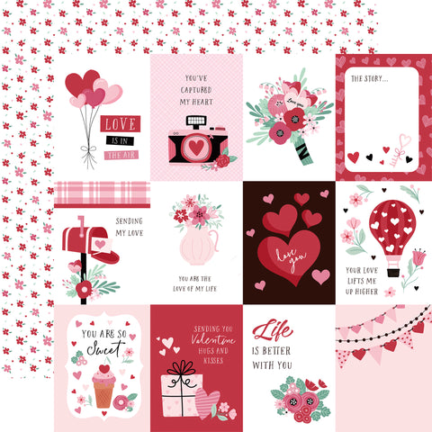 Echo Park - Valentine's Day - 12x12 Single Sheet / 3x4 Journaling Cards