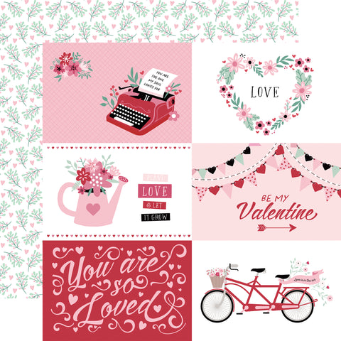 Echo Park - Valentine's Day - 12x12 Single Sheet / 6x4 Journaling Cards