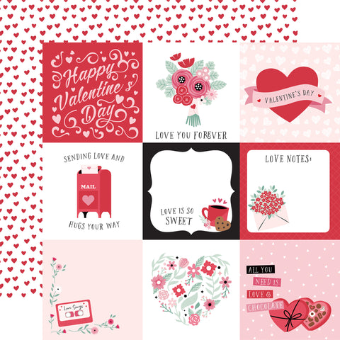 Echo Park - Valentine's Day - 12x12 Single Sheet / 4x4 Journaling Cards