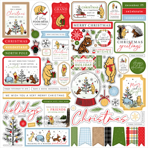 Echo Park - Winnie The Pooh Christmas - 12x12 Element Sticker Sheet