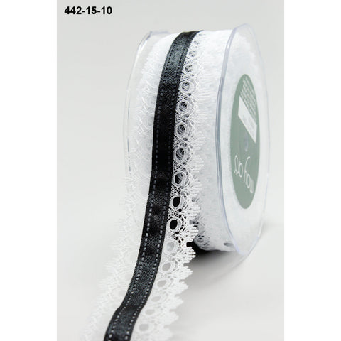 Lace: Satin Center Ribbon / 1.5 Inch White /Black