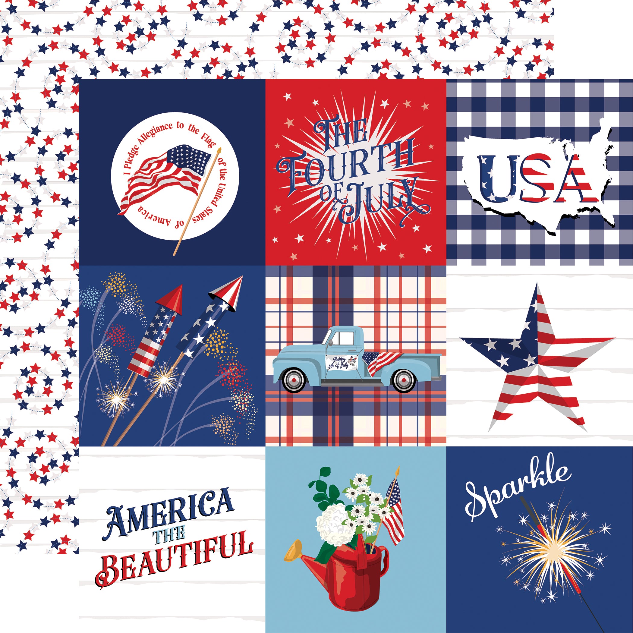 Carta Bella - The Fourth of July - 12x12 Single Sheet / 4x4 Journaling ...