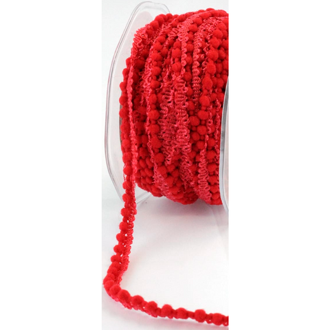 Ribbon - Mini Pom Pom - 3/8 Inch - Red