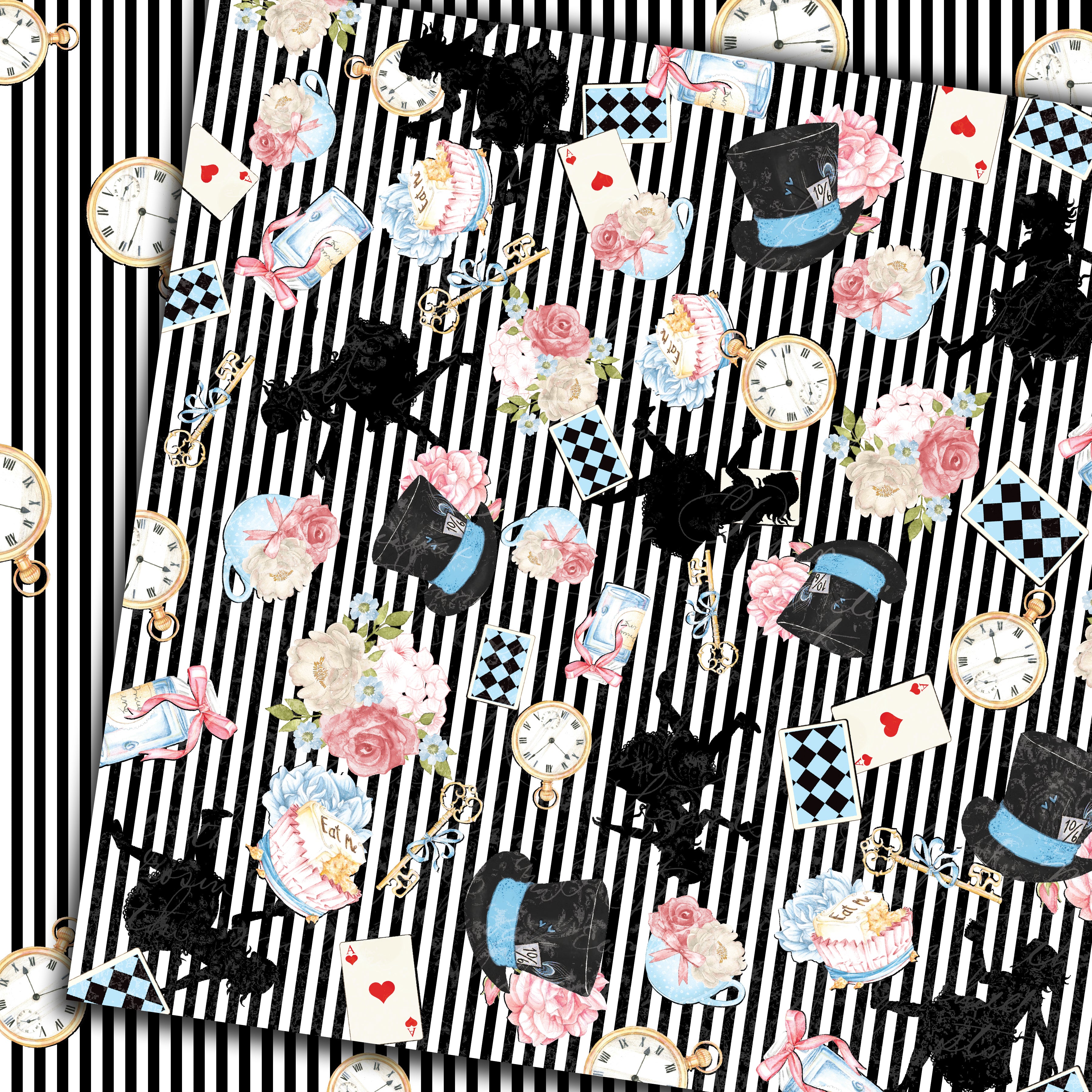 Alice in Wonderland Digital Paper Scrapbooking - Party and Craft